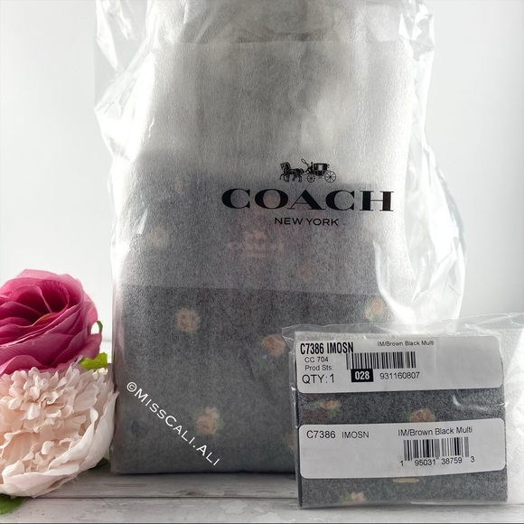 NWT COACH Mini Town Bucket Bag Signature Canvas Vintage Rose & Zipper Card Case - Picture 14 of 16
